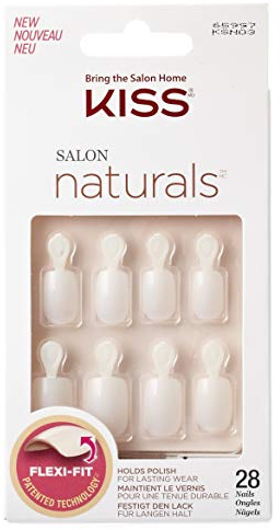 Kiss Salon Naturals Double Take, Kit Unghie Artificiali 28 Unghie + Colla, Bianche - 32 gr