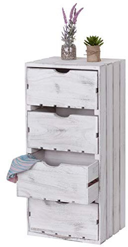 Mendler Kommode HWC-C62, Schubladenkommode Holzkiste, Shabby-Look Vintage, 4 Schubladen 70x32x26cm - weiß