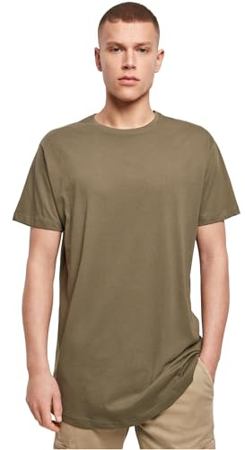 Build Your Brand Men's Shaped Long Tee T-Shirt, Olive, XL