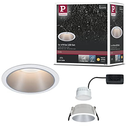 Paulmann 93409 LED infälld belysning Cole rund inkl 1x6,5W dimbar Infälld spotlight vit, silver Infälld belysning plast, aluminium zink Takspot 2700K