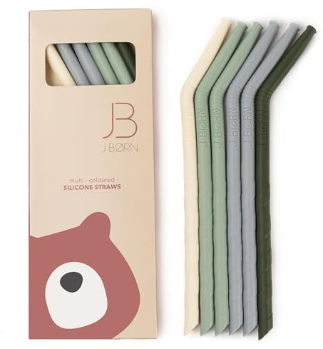 J.Børn 6 cannucce in silicone e spazzola per la pulizia, cannucce riutilizzabili in silicone, spirali piegate senza BPA, cannucce riutilizzabili con 100% silicone per uso alimentare, colore: verde