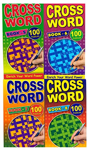 Set of 4 Crossword Puzzle Books Bumper 112 Pages Travel Activity Adults Brain Games
