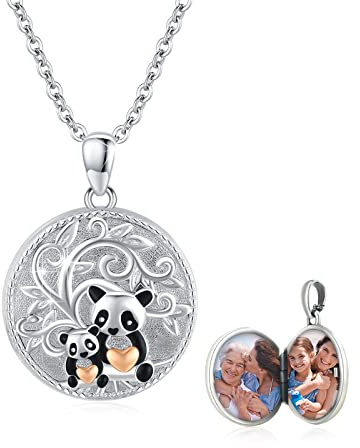 OHAYOO Panda Médaillon Collier Argent 925 Mère et Enfant Personnalisé Photo Médaillon Pendentif Collier Cadeaux Personnalisés pour Femme Maman Fête des Mères