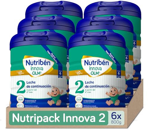 Nutribén Innova 2 - Leche de Fórmula en Polvo Bebé Continuación | a Partir de los 6 Meses | sin Aceite de Palma | con Cacito Dosificador | Con OLM, BPL1 y DHA | 6 Botes de 800g