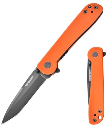 TONIFE RisingStar Cuchillo Plegable Outdoor con Clip de Bolsillo, Hoja 8Cr14MoV y Mango G10 para Cuchillo Pequeño de Camping (Naranja + Gris Titanio)