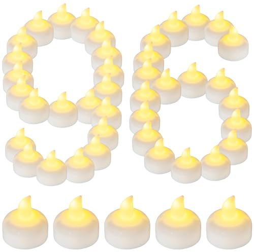 Yakpo 96-pack vattentäta LED-flytande värmeljus, flamlösa flimrande batteridrivna utomhus värmeljusljus, vitt vatten LED votivljus bulk för bröllop bordsuppsats vas halloween dekorationer