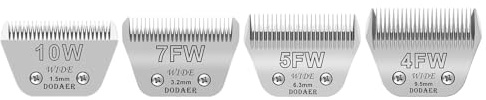 10 W + 7 FW + 5 FW + 4 FW abnehmbare Klingen für Hunde, Katzen, Schafe und Pferde, Schnittlänge 1,5 mm bis 9,5 mm, kompatibel mit Andis, Oster A5, Wahl KM10 Serie, 4 Stück