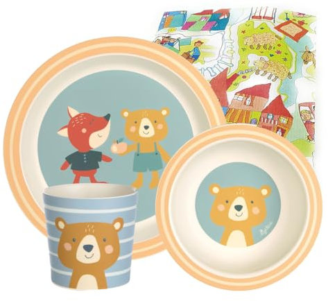 Sigikid Melamin Kinder-Geschirrset Taufgeschenk Kindgerecht Spülmaschinenfest (Bär/Fuchs 3-teilig)