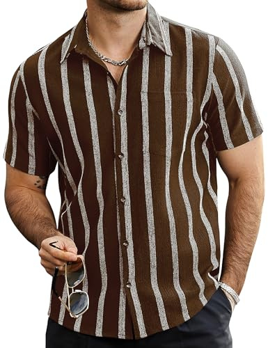 VATPAVE Mens Button Down Short Sleeve Shirt Summer Shirts XL Coffee