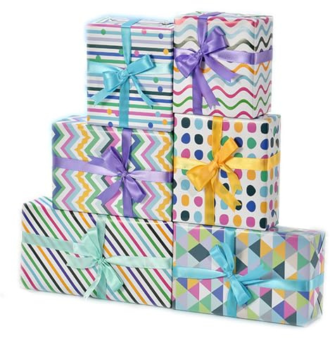 Carta da Regalo 70 x 50 cm Set 6 Fogli Rotolo Carta Regalo per Donna Uomo Femmina Ragazze Ragazzi Adulti