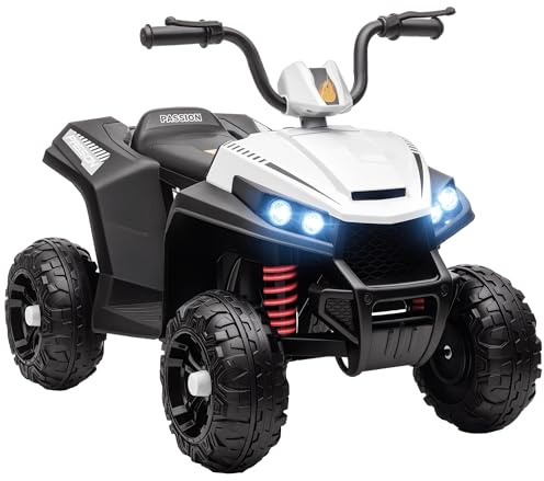 AIYAPLAY Quad Eléctrico para Niños de Batería 12V Coche Eléctrico para Niños de +3 Años con Velocidad 5 km/h Faros Música MP3 Avance y Retroceso Carga 30 kg Blanco