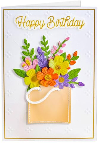 Joli Coon Papeterie Carte anniversaire femme SIGNATURE 3D Flowers - Carte d’anniversaire premium en 3D avec enveloppe en papier premium et autocollant cachet