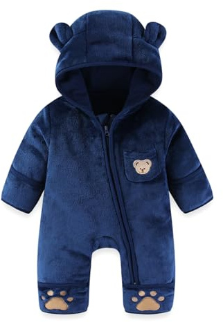 WYTbaby Baby Romper One Piece Cute Bear Hoodie Jumpsuit Newborn Infant Spring Fall Bodysuit Winter Outfits for Boys Girls 0-3 Months