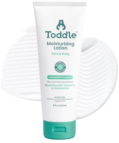Toddle Probiotic Moisturizing Lotion for Face & Body, Eczema & Dry Skin Relief, Fragrance-Free with Vitamin E, Shea Butter for Sensitive Baby & Kids Skin, Pediatrician-Approved, 8oz