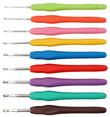 Crochet Hooks Set, 9 Pcs Crochet Kits for Beginners Adults, Ergonomic Soft Grip Handles, Smooth Knitting Needles Kit for Arthritic Hands, Crochet Needle Best for Women(2mm to 6mm Crochet Hook)
