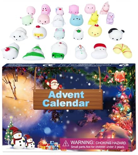 Mochi Squishies Calendario natalizio per conto alla rovescia con 24 simpatici animali diversi, calendario per conto alla rovescia di Natale, regalo per feste di Natale