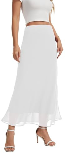 BEIGAI Falda larga y elegante para mujer, cintura elástica, falda maxi de gasa fluida, ligera, acampanada, informal, para verano, fiesta, moda