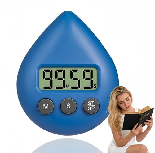 Digital Shower Timer Waterproof,Water Drop Shape Bathroom Clock with Clear LCD Display,Magnetic Kitchen Timer,Bathroom Clock Waterproof,Toothbrush & Sauna T/imer,Easy to Use(Blue)