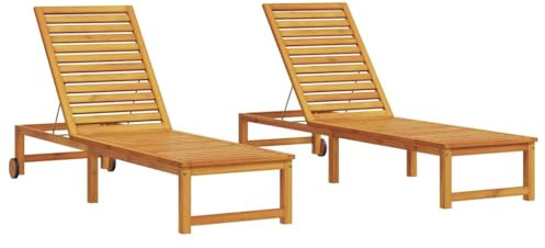 Fisinber Set di 2 lettini da giardino in legno massiccio di acacia, regolabili, ergonomici, per giardino, terrazza, balcone, resistente alle intemperie, marrone