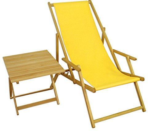 Strandstuhl gelb Gartenliege Strandliege Deckchair Tisch Liegestuhl Holz hell klappbar 10-302NT