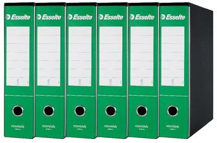 Esselte ESSENTIALS G75 Registratore con Custodia, con Meccanismo a Leva, in Formato Protocollo, 23x33cm, con Dorso da 8 cm, Verde, Conf.da 6 pezzi, 390775180