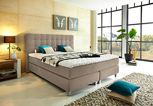 WELCON Boxspringbett 180 x 210 Diverse Farben in H1, H2, H3, H4 - grau hellgrau dunkelgrau braun beige blau rot gelb - mit Taschenfederkern Matratze ohne Lattenrost