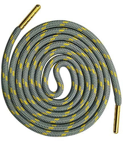 TikTako Metal Head athletischer Sport Runde Shoelaces Fit All Sport Laufschuhe Schnürsenkel-Wellen-Punkt Gestreifte Polyester Schnürsenkel, 06 Hellgrau Gelb, 140 cm