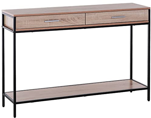 HOMCOM Flurkonsole Industrial Style Flurkonsole mit Schubladen und Stahlrahmen für den Eingangsbereich 120x30x81,5 cm Eiche
