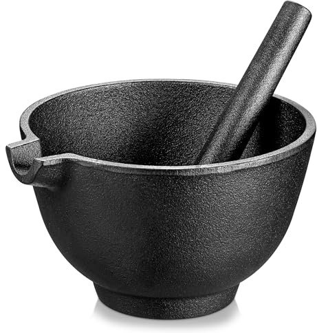 Velaze Cast Iron Mortar and Pestle Tool Set, 6.5 inch Pestle and 3 Cup Capacity Mortar, Non Porous Spice Grinder, Smasher for Kitchen Spices and Pesto(27 oz)