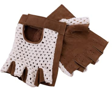 AMAS The Best GUANTI DA GUIDA MEZZE DITA EPOCA HALF FINGER IN PELLE NABUK + RETE - AUTO BICI VINTAGE CAFE' RACER (XS)