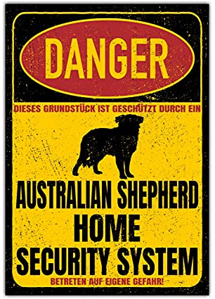 Australian Shepherd aussie Dog skylt Danger Security System dörrskylt hundskylt varningsskylt