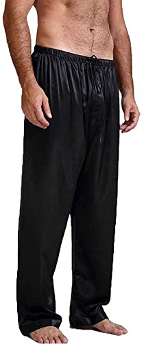 Felcia - Pantalon de nuit en satin de soie pour homme - Pantalon de nuit ample - Noir, M