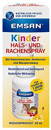 Emsan® Kinder Hals- und Rachenspray | Bei Halsschmerzen, Hustenreiz und Räusperzwang | Spray gegen Halsbeschwerden | Natürliche Wirkweise | Reizlindernd | 20 ml (1er Pack)