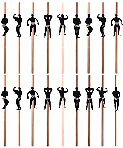 BEHAHAI 18 st möhippa stygga sugrör, möhippa party cocktailsugrör dansande män sugrör manlig strippare roséguld papperssugrör höna gör sugrör för ungkarl fest dekoration tillbehör