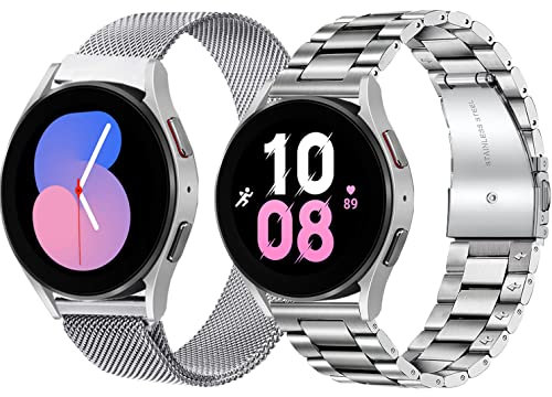 OTOPO Kompatibel Samsung Galaxy Watch 4/6 Classic Armband 46mm 47mm 42mm 43mm,Watch 4/5/6/7/FE 40mm 44mm,Active 2 Armband Metall Frauen Männer, 20mm Metallarmband Edelstahl (Silber)