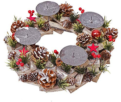 Adventskranz HWC-H50AM, Weihnachtsdeko Adventsgesteck Weihnachtsgesteck, Holz rund Ø 33cm - ohne Kerzen