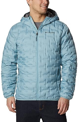 Columbia Delta Ridge Down Hooded Jacket, Chaqueta De Plumas Acolchada Con Capucha para Hombre, Stone Blue, Talla S