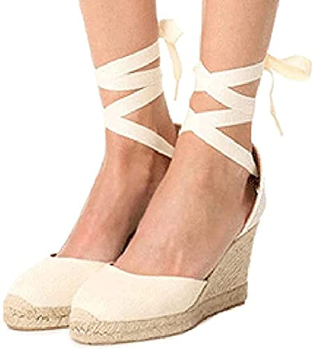 Donna con Zeppa Sandali con Zeppa,con Plateau Sandali con Zeppa Estivi con Lacci,Scarpe Estive con Punta Chiusa