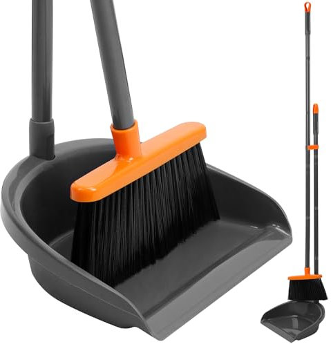 TreeLen Balai Léger avec Pelle à Poussière Verticale, Ensemble Balai Intérieur de 52'' avec Pelle à Poussière pour la Maison, Cuisine, Bureau, Lobby, Orange