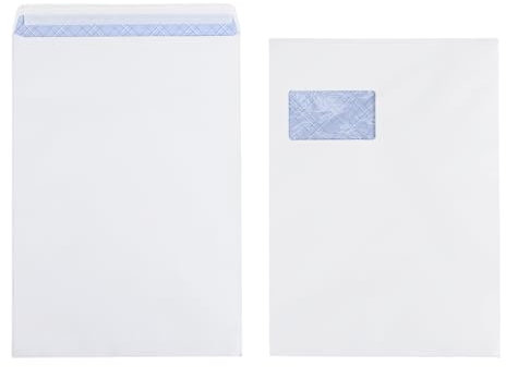 50 Stück Briefumschlag C4 A4 weiß, mit Fenster, selbstklebend, mit Abziehstreifen, Chiffre-Struktur-Innendruck 120 g/m, Format 229 x 324 mm Briefumschlag Versandtasche, Briefumschlag, Kuvert, Geschäft