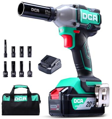 DCA 20V Brushless Impact Wrench with 4.0Ah Battery, 1/2 Inch Hog Ring Cordless Impact Gun, 235 Ft-lbs High Torque, 4-Mode Power Wrench for Automotive and DIY