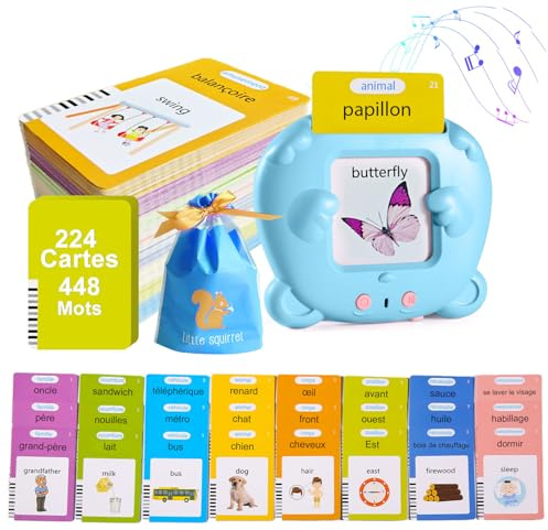 Cartes Parlante Montessori Français-448 Mots, Carte Parlante en Français, Jeux Educatif Enfant de 3 à 6 Ans, Jeux Montessori pour Apprentissage-3 Mode de Langue-Français/Anglais/Bilingue-Bleu