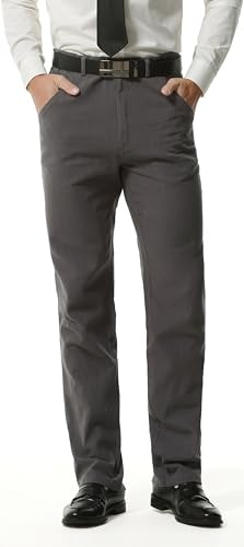 Hoerev Pantalones de algodón de Lino para Hombre, Estilo Casual de Negocios, diseño de 4 Bolsillos, Cremallera de Cobre,Gris Oscuro,38Wx31L