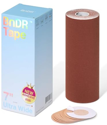 Bande de kinésiologie extra large avec protections de mamelons, bande de maintien thoracique pour personnes transgenres FTM 5 m (Espresso, 18 cm)