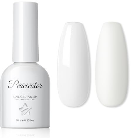 Peacecolor Esmaltes Semipermanentes para Uñas Blanco 10ML, Esmalte Uñas Pintauñas Semipermanentes Gel Nail Polish Art para Principiantes Manicura y Pedicura en casa