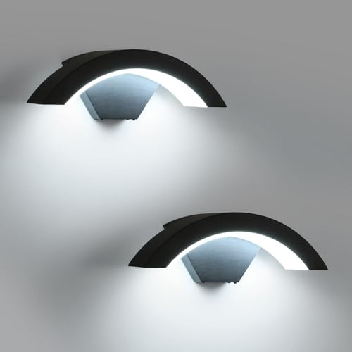 SENQIU 2 Pezzi Lampada da Parete Esterno, 24W IP65 Impermeabile Applique da Parete Nera, Lampada da Esterno Alluminio per Ingresso Balcone Terrazza Giardini, Luce Bianca Fredda 6500K