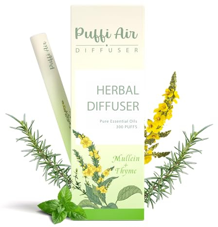 PUFFIAIR Diffusore di erbe infuso con verbasco, timo e menta per supporto respiratorio, cura dei polmoni, aria orale fresca e gestione delle abitudini, 300 usi