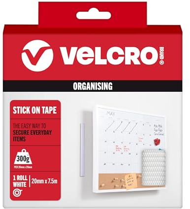 VELCRO Brand Nastro a strappo autoadesivo, tagliabile, Bianco 20mm x 7,5m