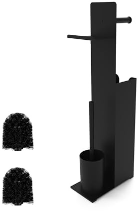 Juego de baño Relaxdays, HxBxT: 67 x 22 x 12 cm, Soporte de Papel higiénico, escobilla, Porta Rollos, Estante, Negro