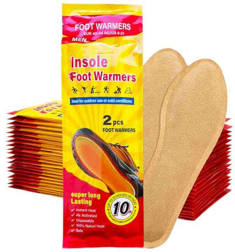 Semelles Chauffantes pour Chaussures, 20 Paires pour 8 Heures de Pieds au Chaud, Activées à l'air, Extra Chaudes, pour Chaussures de Ski (40-44 EU)
